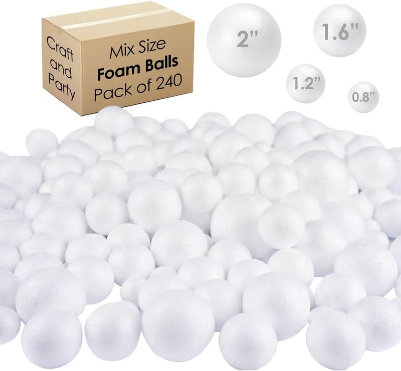 EVER SHINE 240 Pack Craft Foam Ball, White Smooth Craft Foam Polystyrene Balls for DIY Craft and Art School Project Sizes: .8’’, 1.2’’, 1.6’’, 2’’ - Image 1